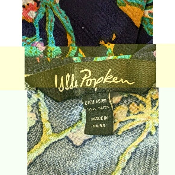 Ulla Popken Womens Tunic Top Plus 36/38 Navy Blue Floral Short Sleeve Pockets - Picture 5 of 6